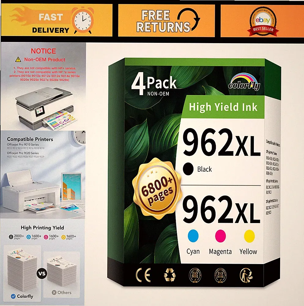 High-Capacity 962XL Ink Cartridges Combo Pack - Compatible for OfficeJet Pro 901
