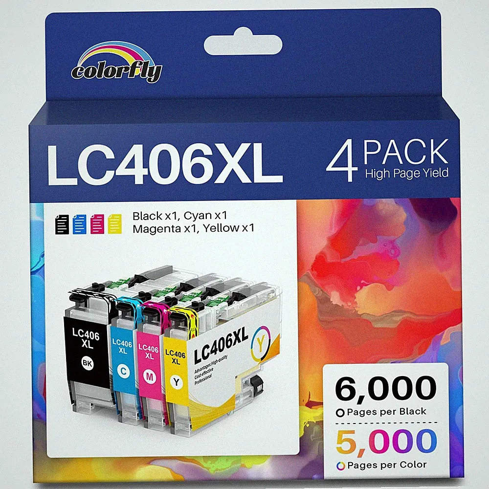 LC406XL High Yield Ink Cartridges for Brother Printer LC406 Ink Cartridges LC...