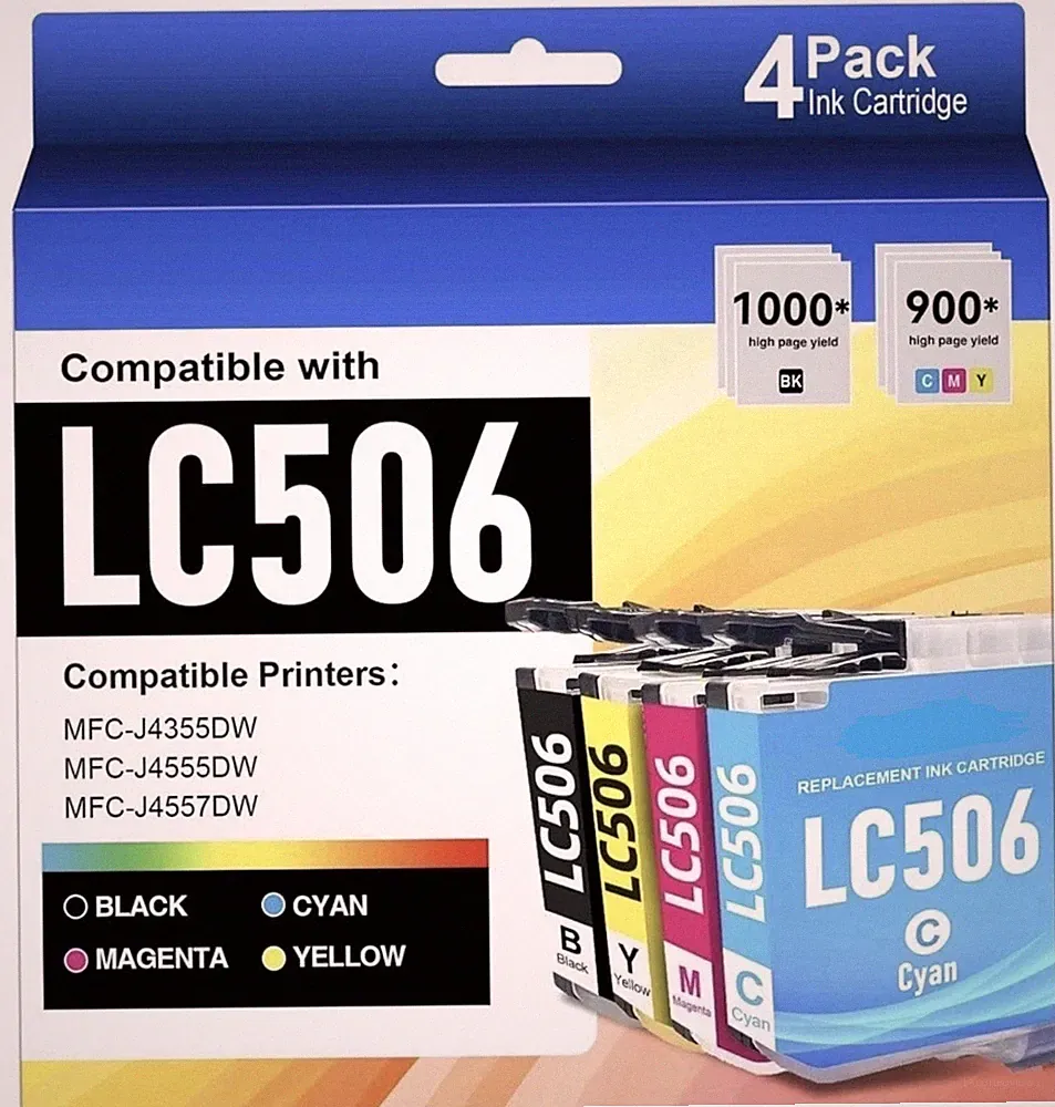 LC506XL Ink Cartridges 4 Pack for Brother INKvestment J4355DW J4555DW J4557DW